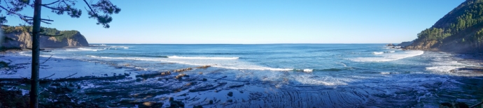 Panorama from the parking lot of Ogella. One of the most pristine locations for a surf spot I've been to.